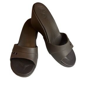 Crocs Kadee Brown Wedge Heel Slide Sandals Ss 8 Women's Open Toe